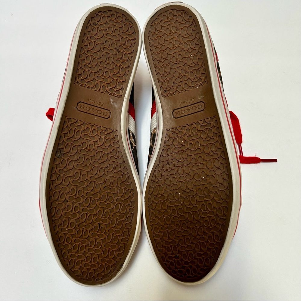 COACH DEJA Canvas Leopard Print Red Trim Sneakers Womens size 9.5M - Picture 7 of 9